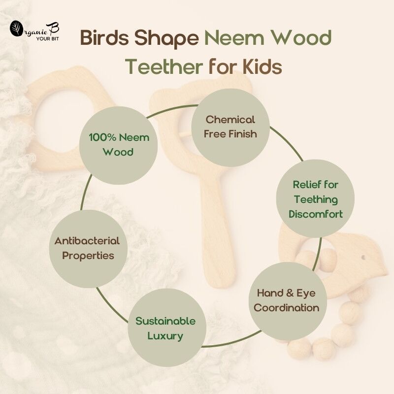 Birds Shape Neem Wood bay Teether Birds Shape Neem Wood bay Teether